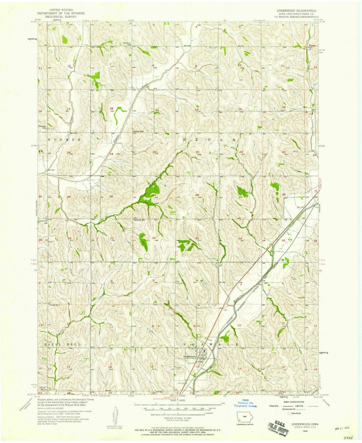 1956 Underwood, IA - Iowa - USGS Topographic Map