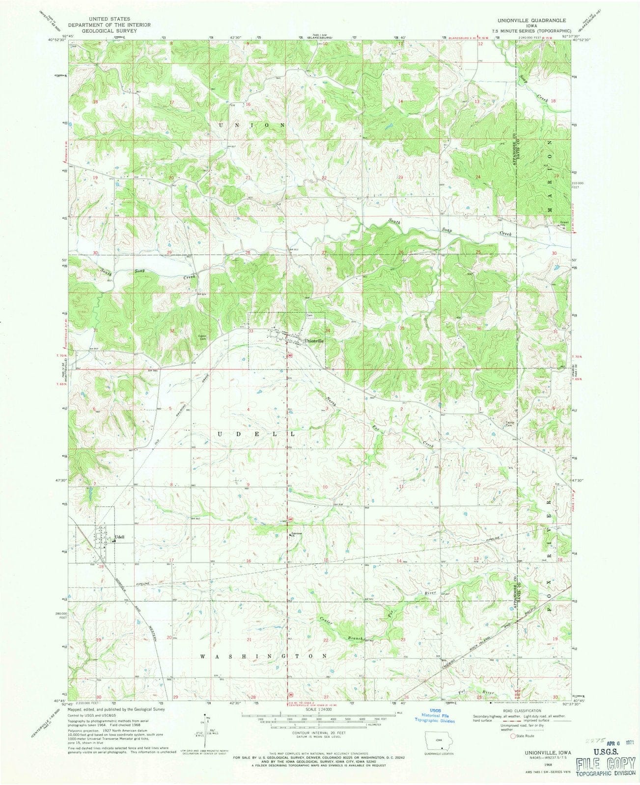 1968 Unionville, IA - Iowa - USGS Topographic Map
