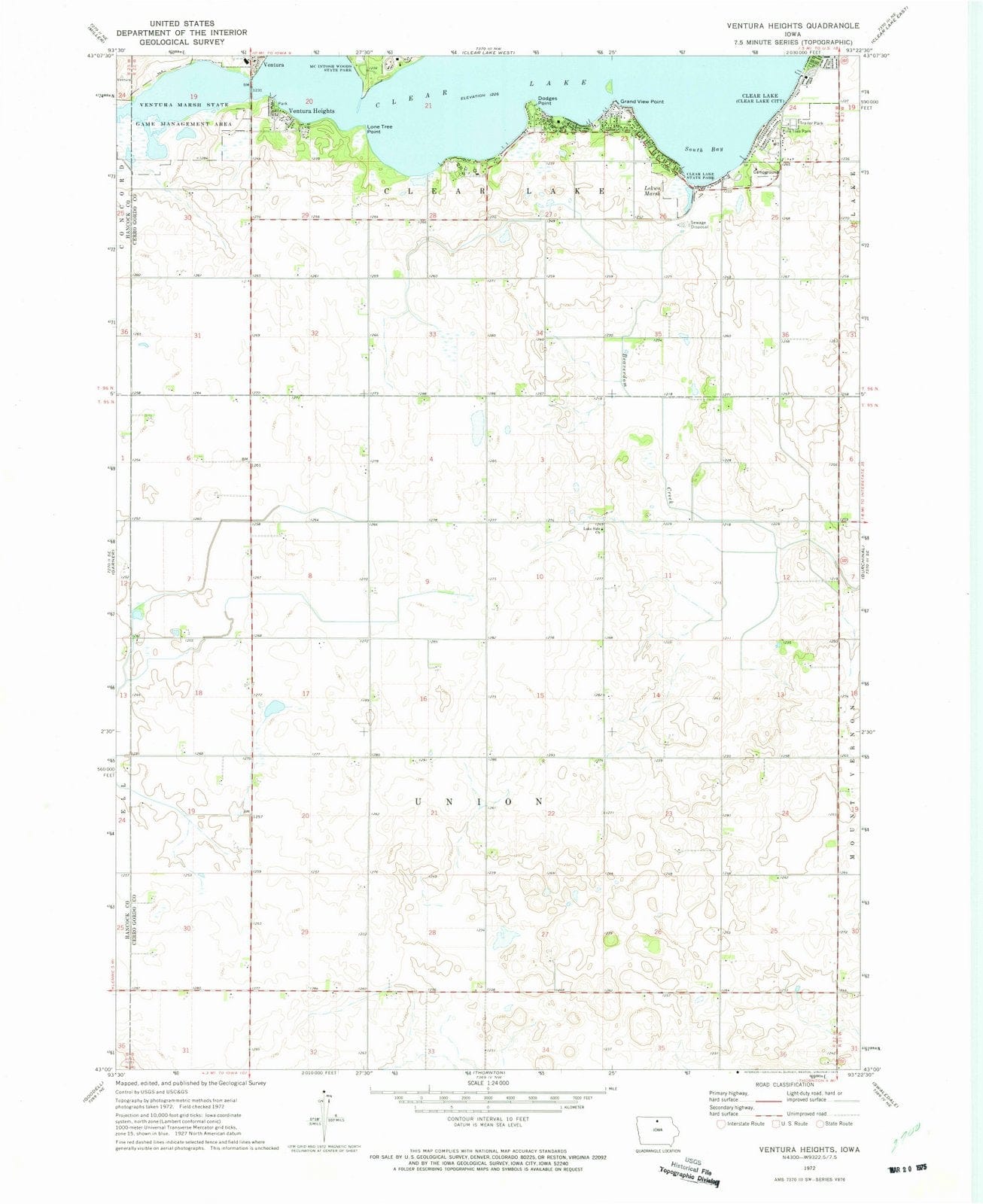 1972 Ventura Heights, IA - Iowa - USGS Topographic Map