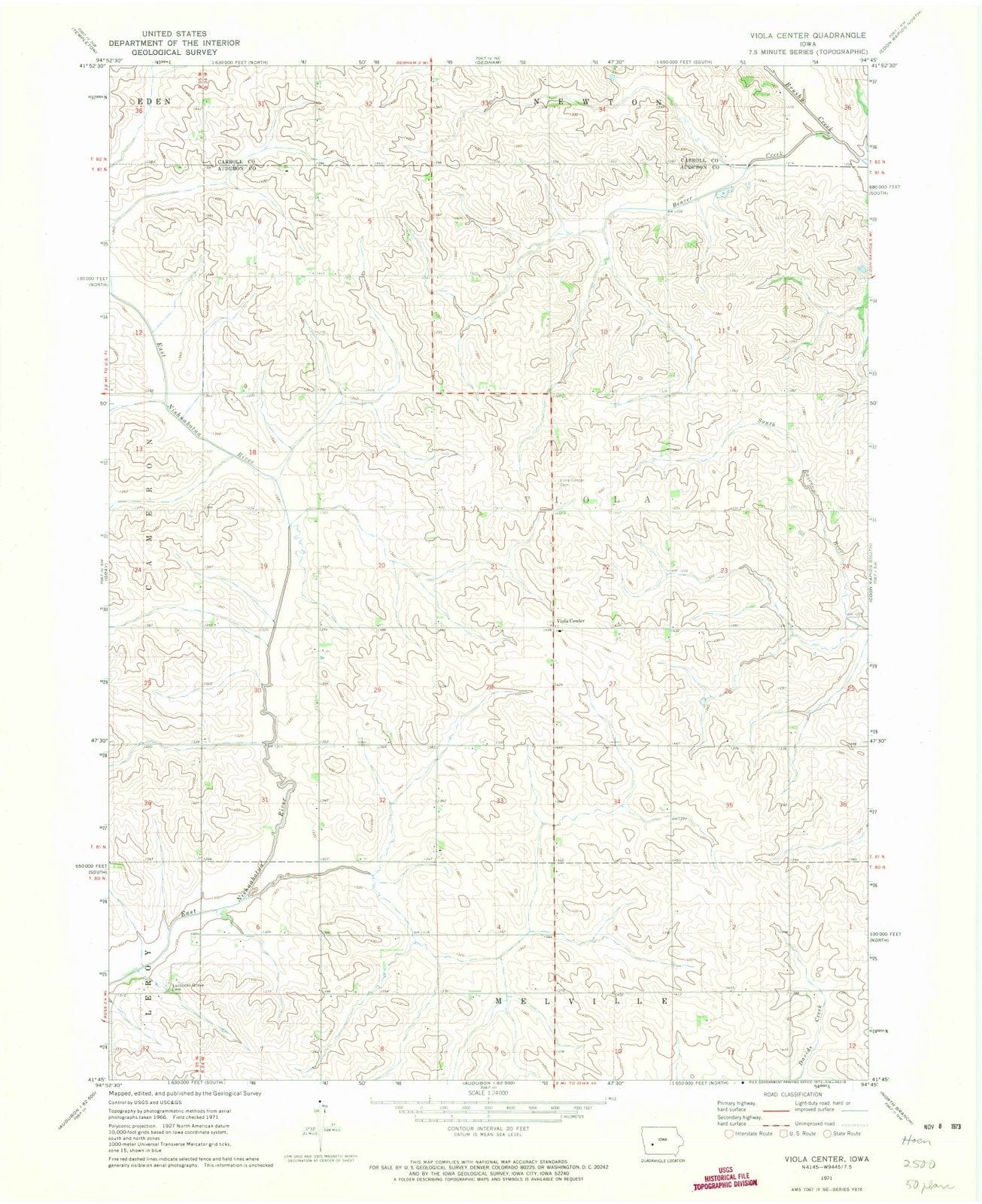 1971 Viola Center, IA - Iowa - USGS Topographic Map