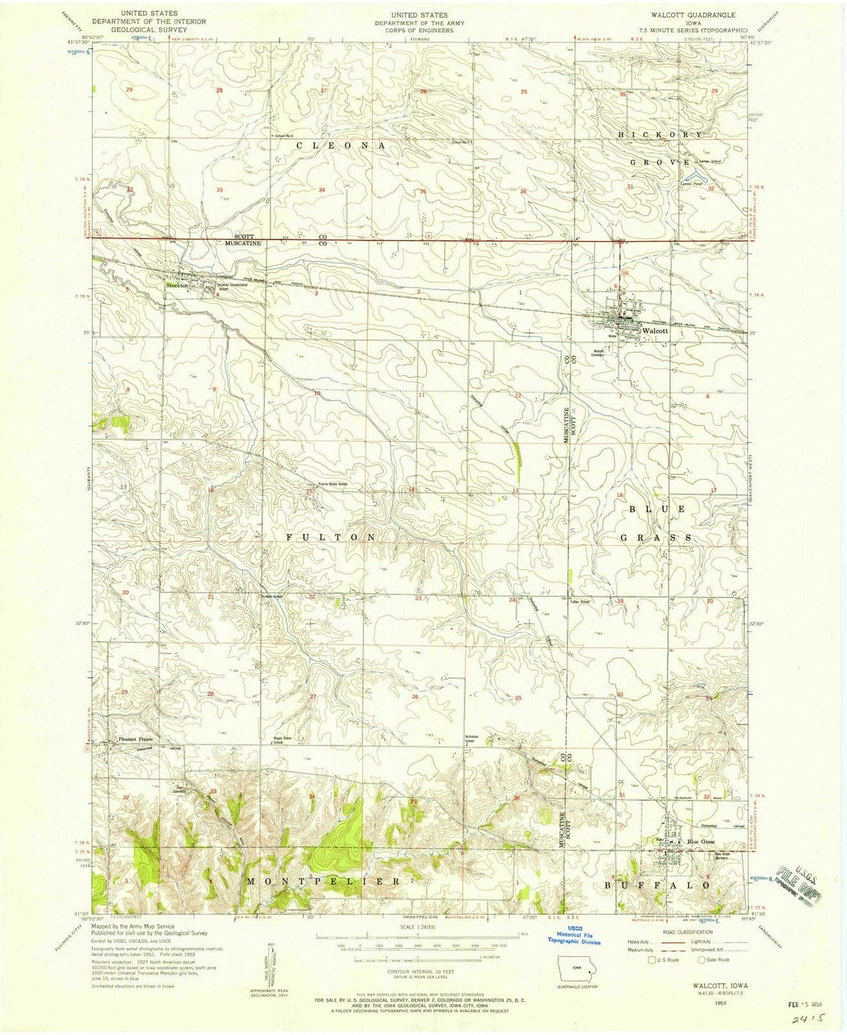 1953 Walcott, IA - Iowa - USGS Topographic Map