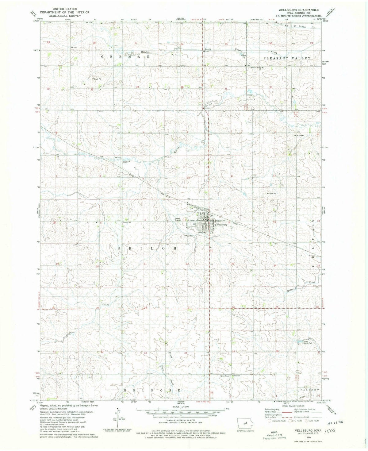 1980 Wellsburg, IA - Iowa - USGS Topographic Map