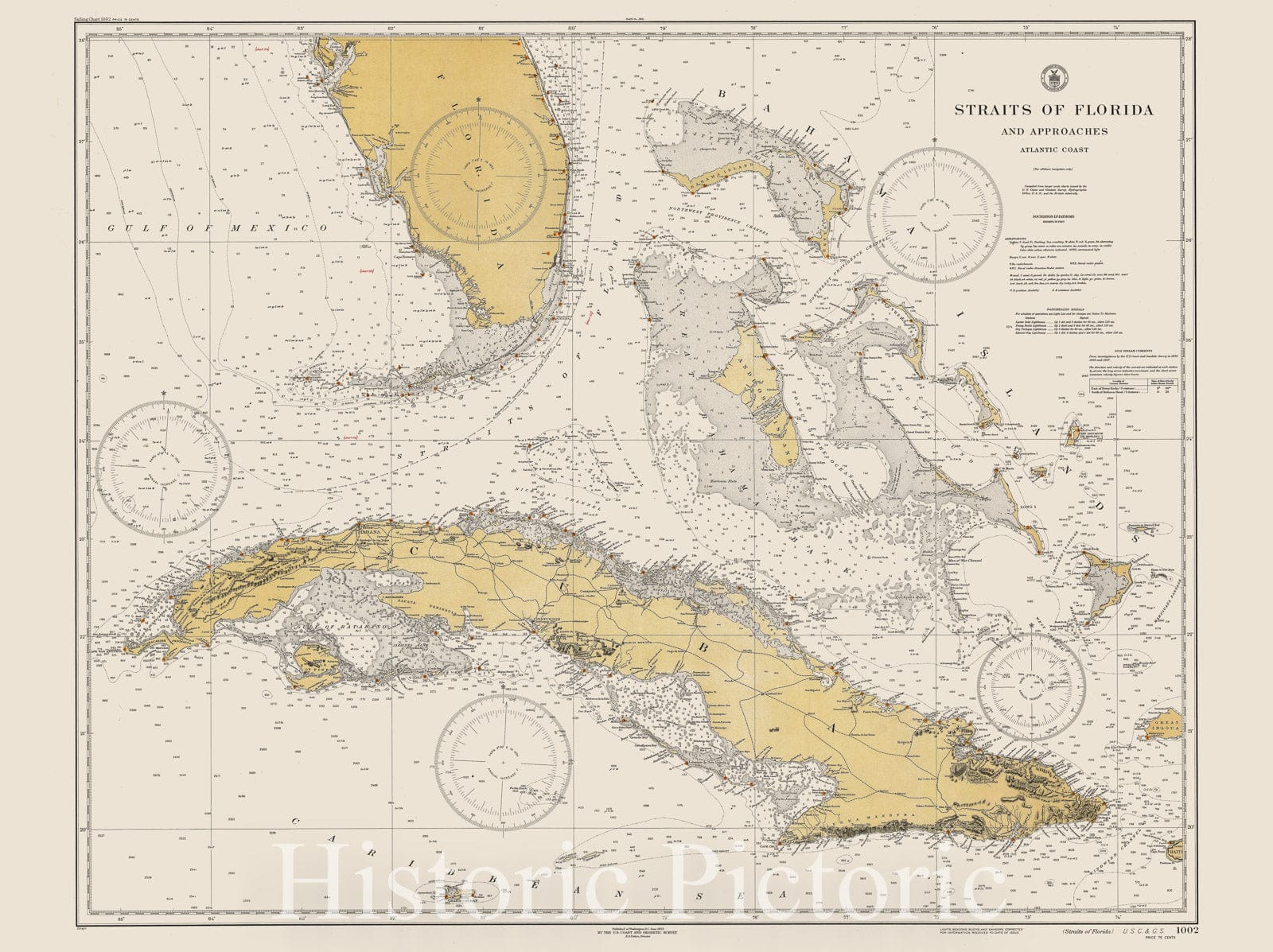 Straits Of Florida, 1933 - Nautical Chart Print