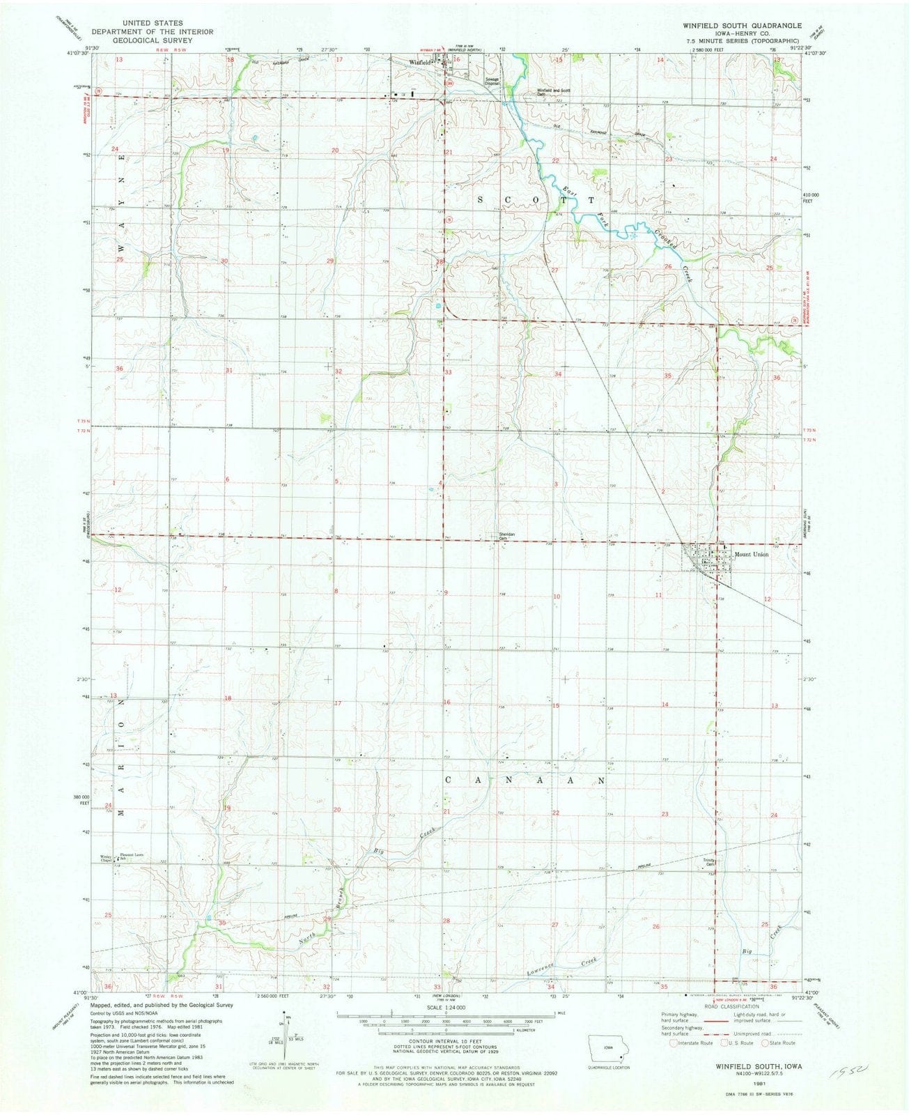 1981 Winfield South, IA - Iowa - USGS Topographic Map