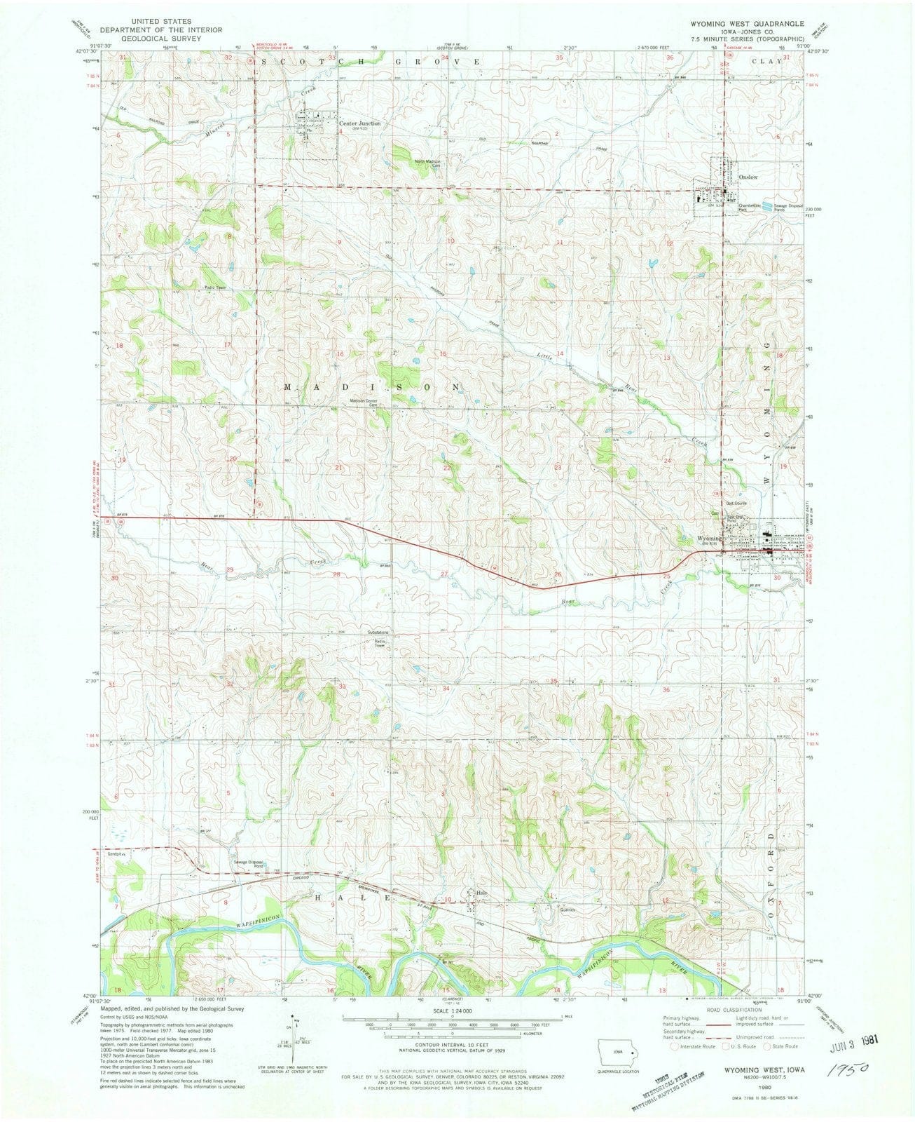 1980 Wyoming West, IA - Iowa - USGS Topographic Map