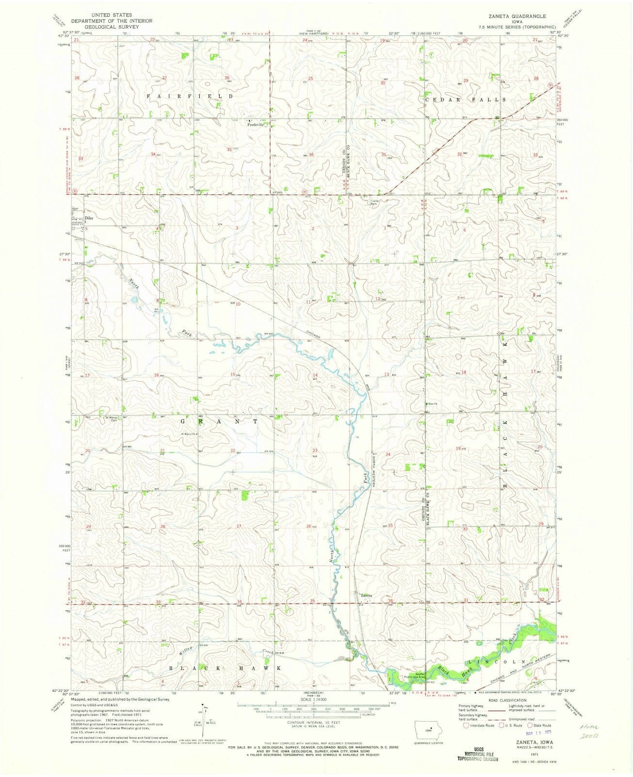 1971 Zaneta, IA - Iowa - USGS Topographic Map