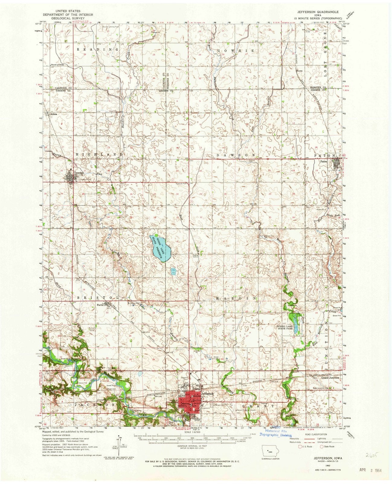 1962 Jefferson, IA - Iowa - USGS Topographic Map