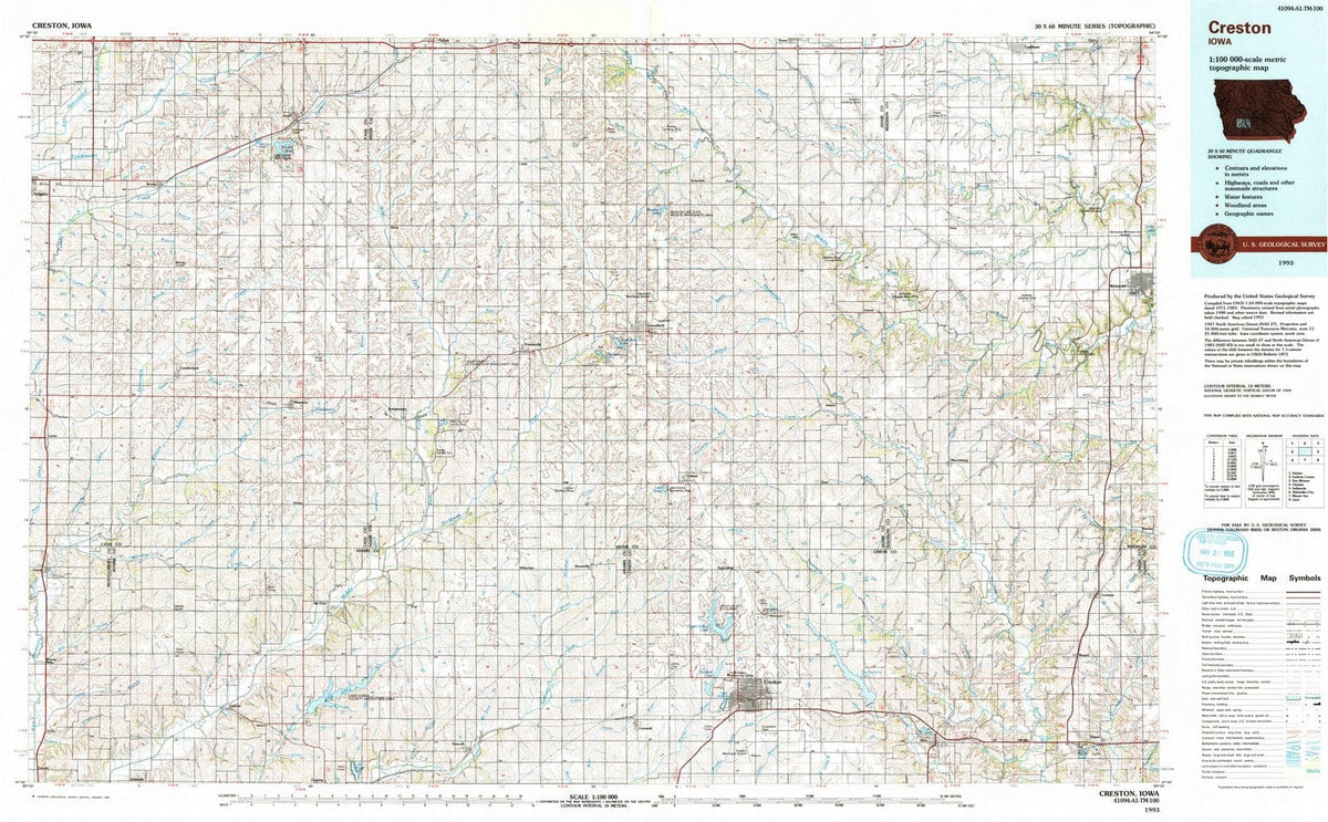 1993 Creston, IA - Iowa - USGS Topographic Map