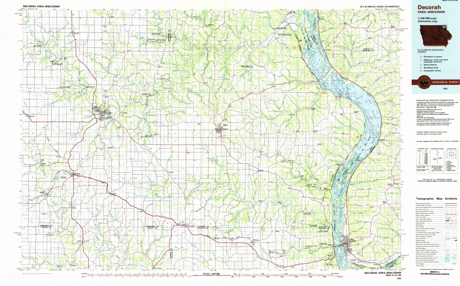 1985 Decorah, IA - Iowa - USGS Topographic Map
