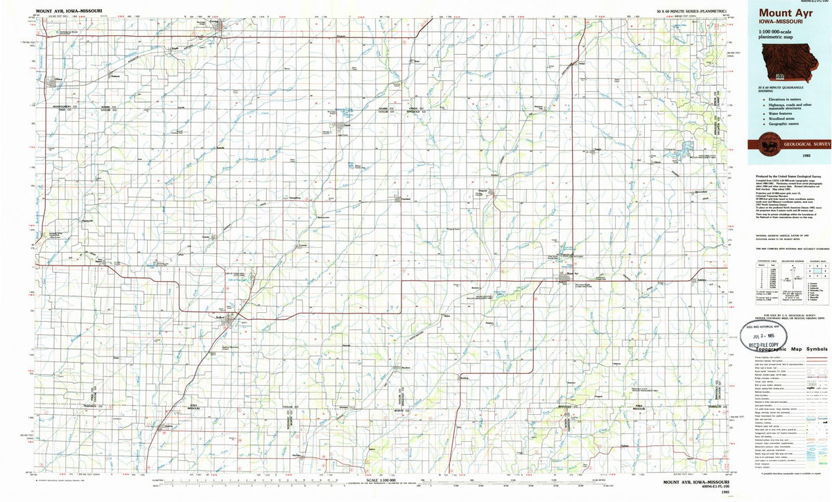 1985 Mount Ayr, IA - Iowa - USGS Topographic Map