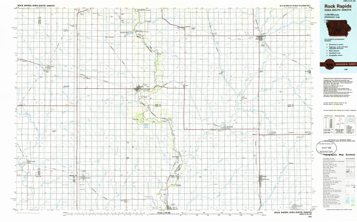 1985 Rock Rapids, IA - Iowa - USGS Topographic Map