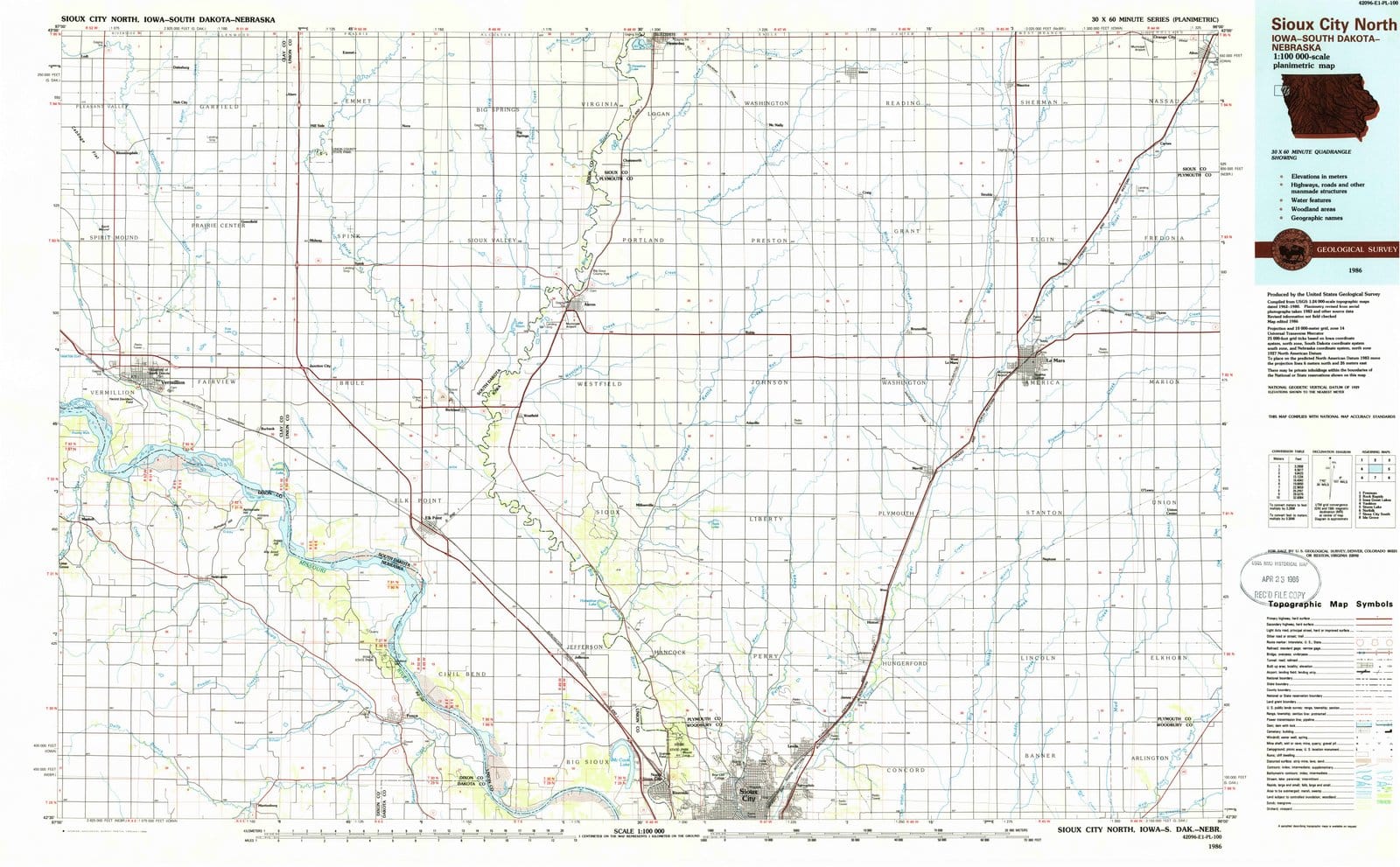 1986 Sioux City North, IA - Iowa - USGS Topographic Map