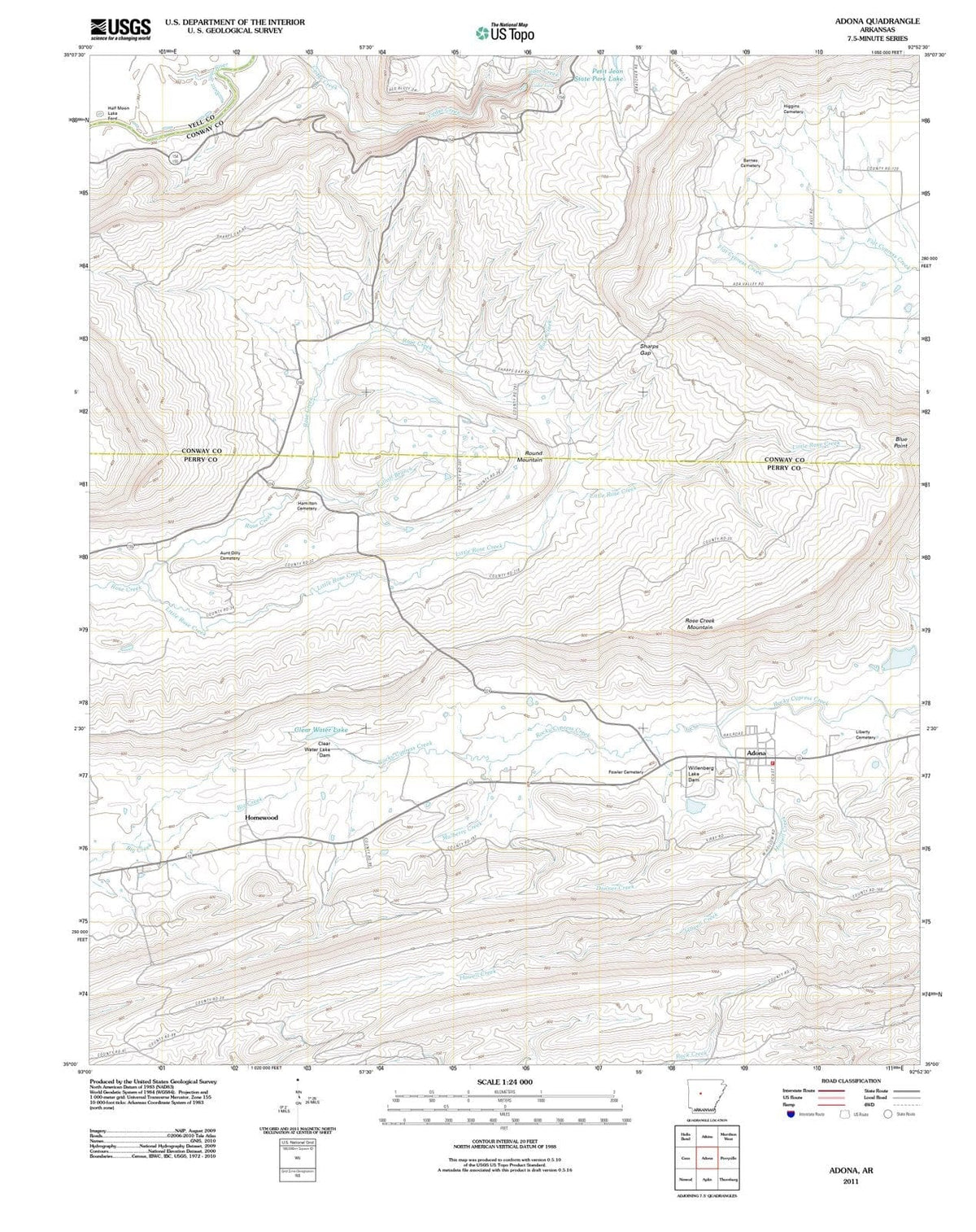 2011 Adona, AR - Arkansas - USGS Topographic Map