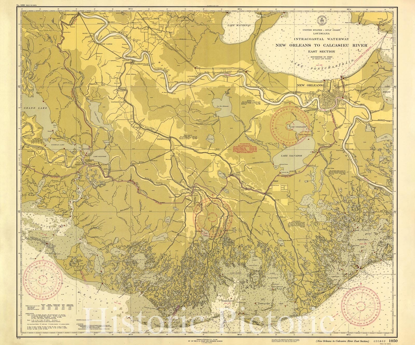 Historic Nautical Map - New Orleans To Calcasieu River East Section, 1939 NOAA Chart - Louisiana (LA) - Vintage Wall Art
