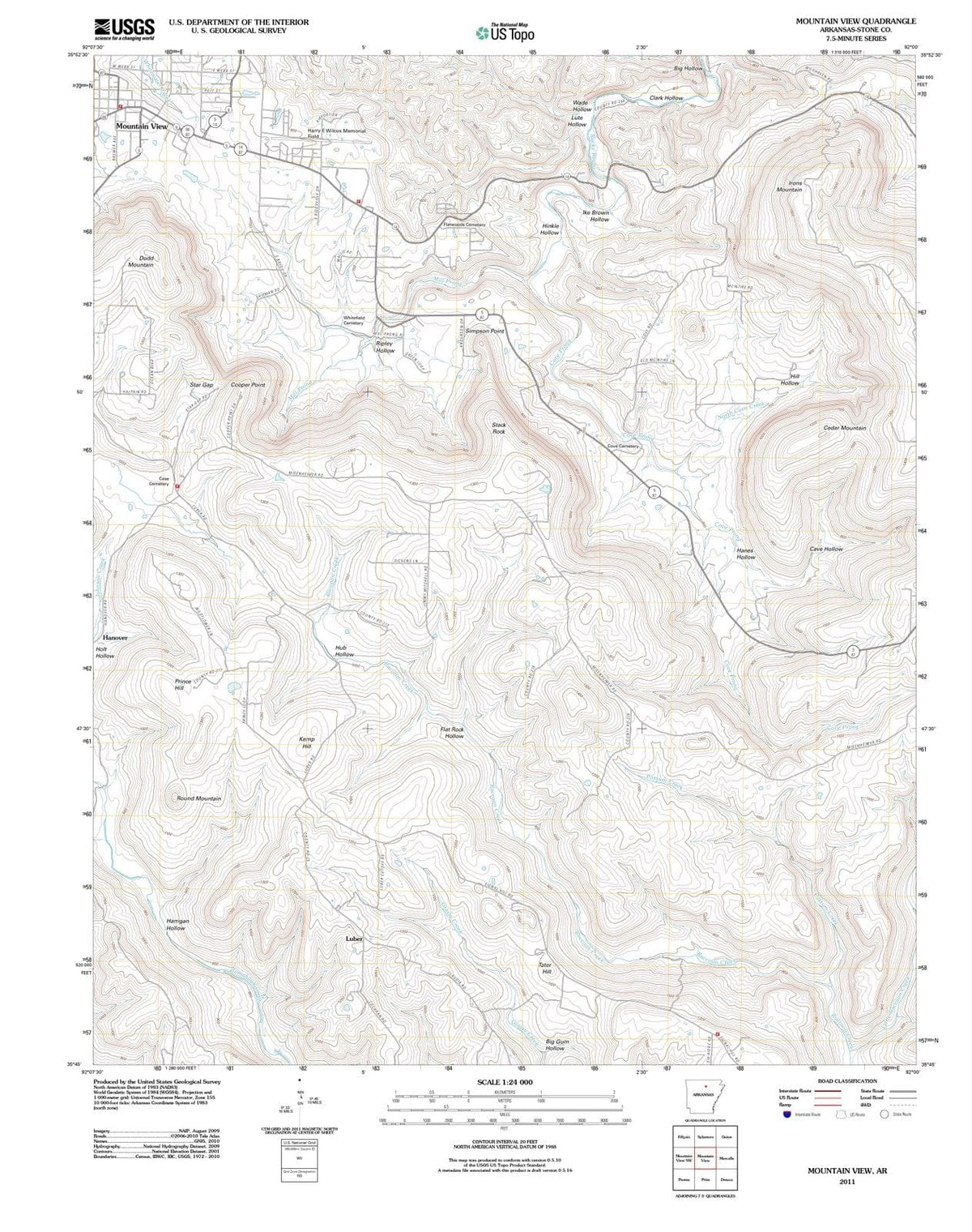 2011 Mountain View, AR - Arkansas - USGS Topographic Map