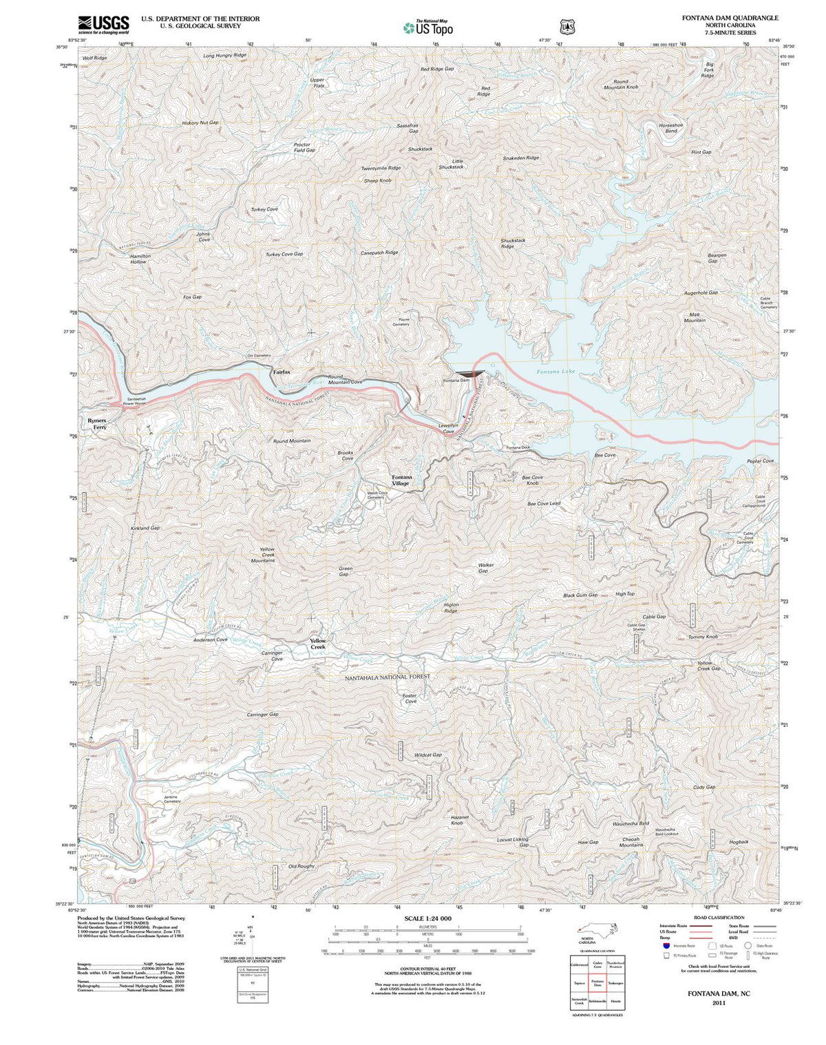 2011 Fontanaam, NC - North Carolina - USGS Topographic Map