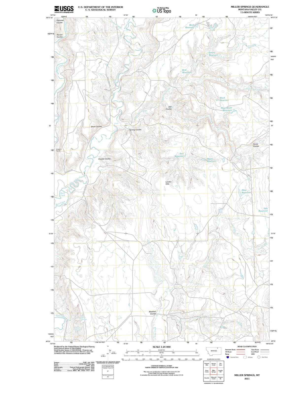 2011 Miller Springs, MT - Montana - USGS Topographic Map
