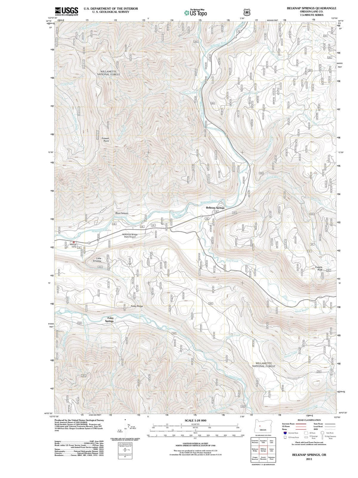 2011 Belknap Springs, OR - Oregon - USGS Topographic Map