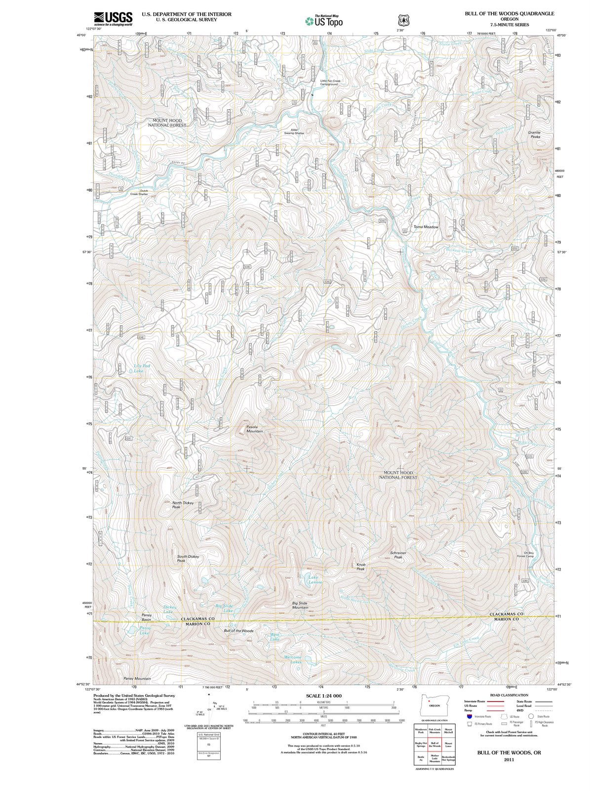 2011 Bull of The Woods, OR - Oregon - USGS Topographic Map