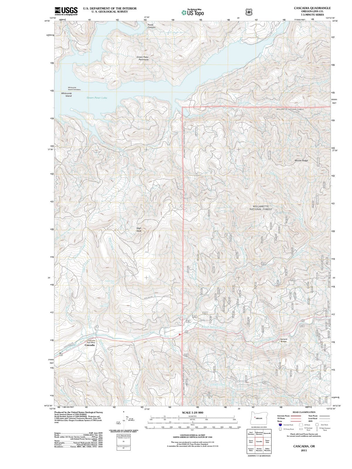 2011 Cascadia, OR - Oregon - USGS Topographic Map