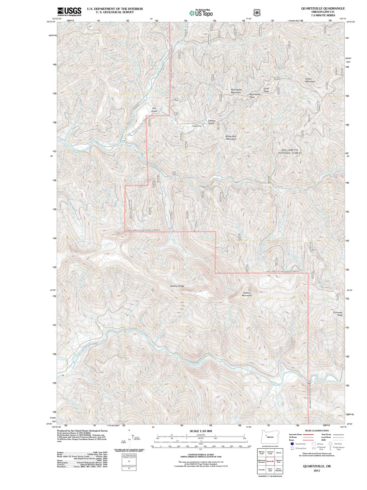 2011 Quartzville, OR - Oregon - USGS Topographic Map