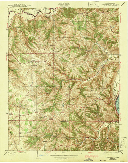 1943 Aberdeen, in - Indiana - USGS Topographic Map