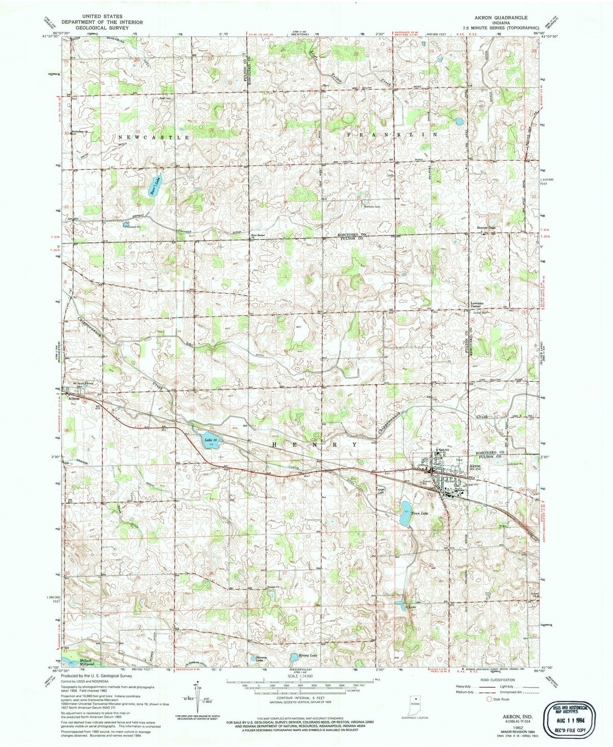 1962 Akron, in - Indiana - USGS Topographic Map