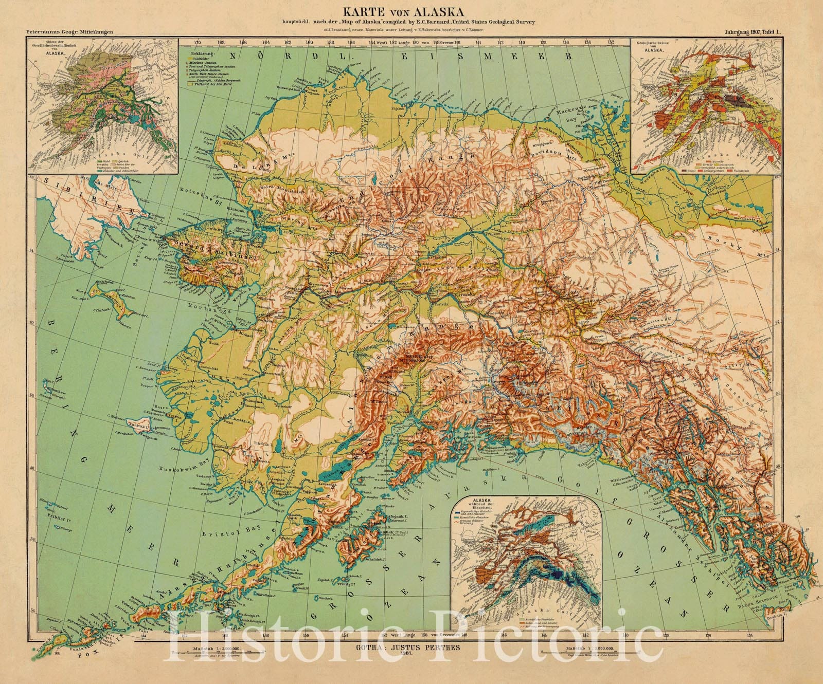 Historic Nautical Map - Karte Von Alaska, 1907 NOAA Topographic Historic Nautical Map - Alaska (AK) - Vintage Wall Art