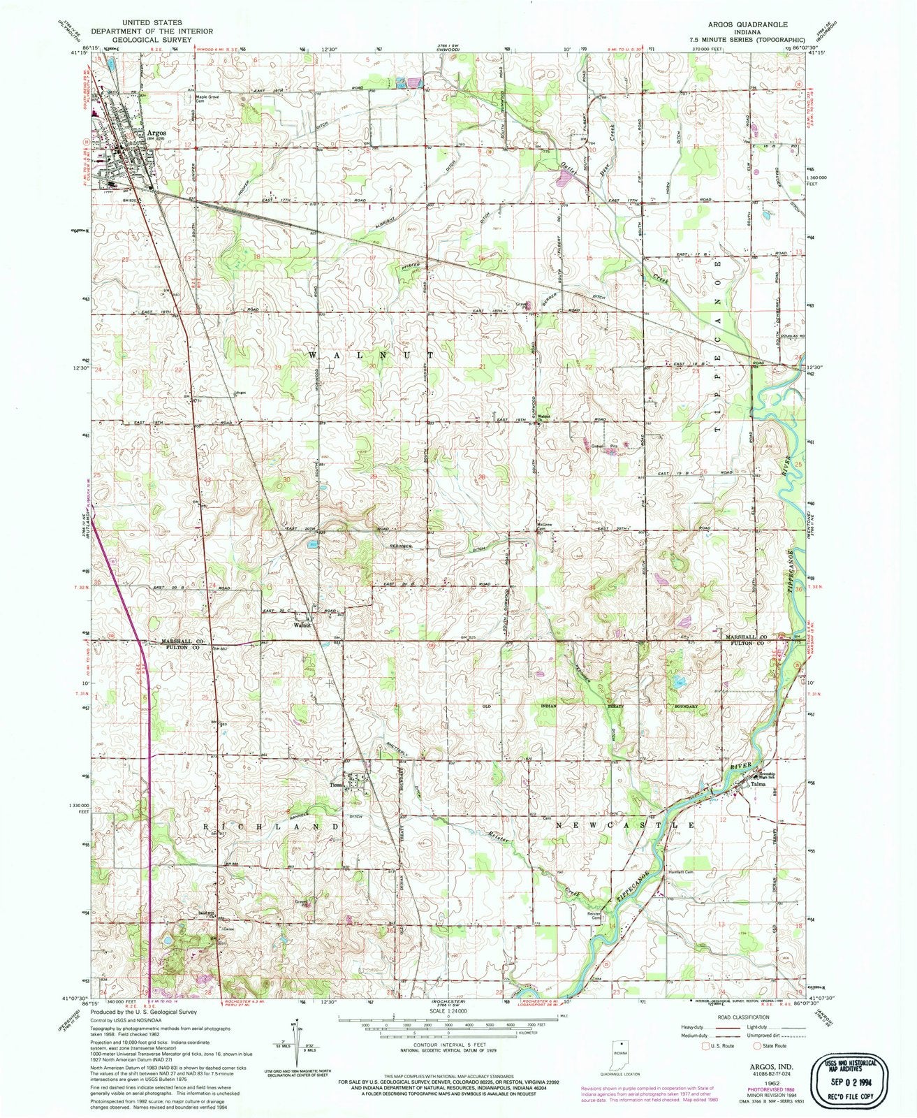1962 Argos, in - Indiana - USGS Topographic Map