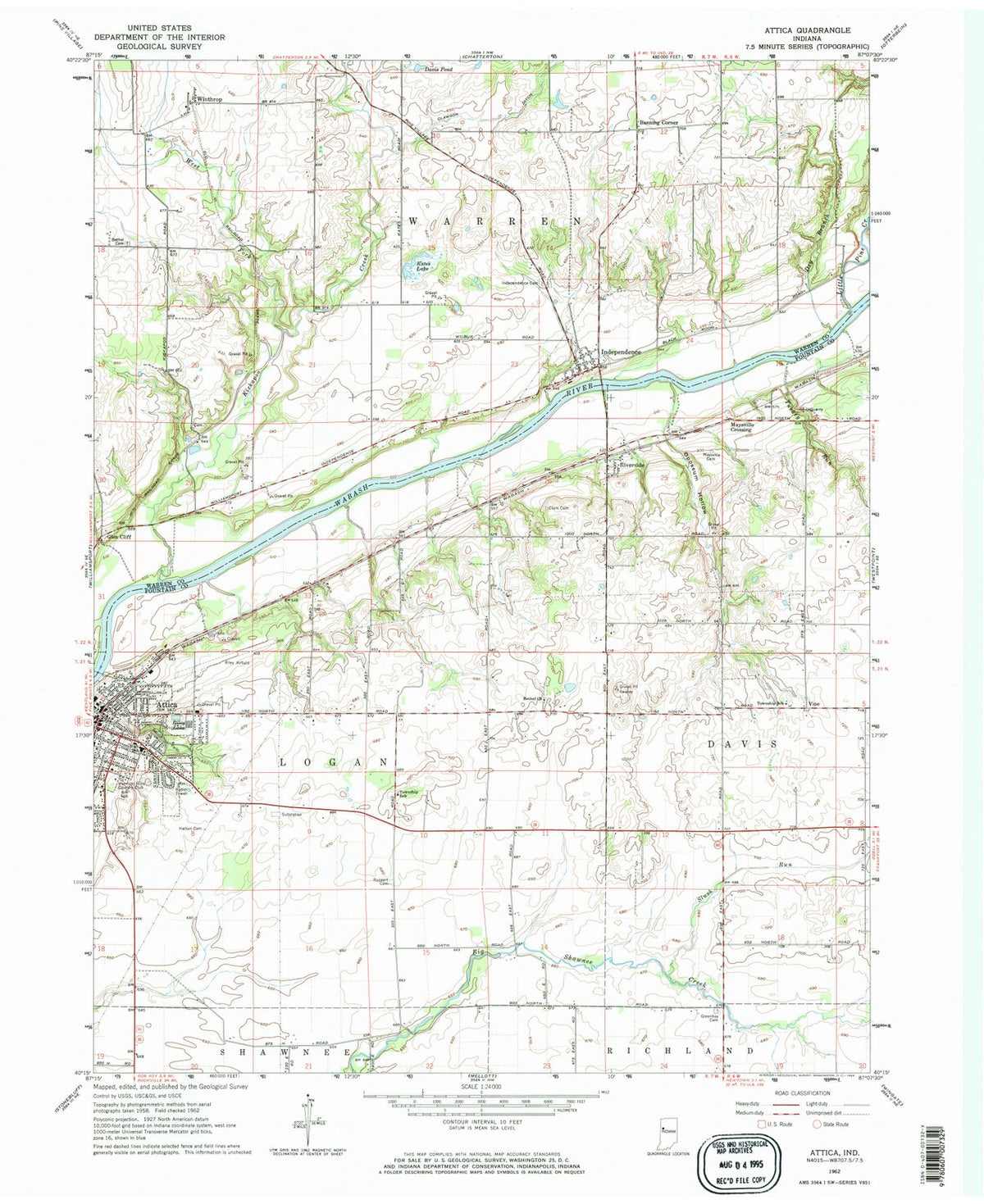 1962 Attica, in - Indiana - USGS Topographic Map