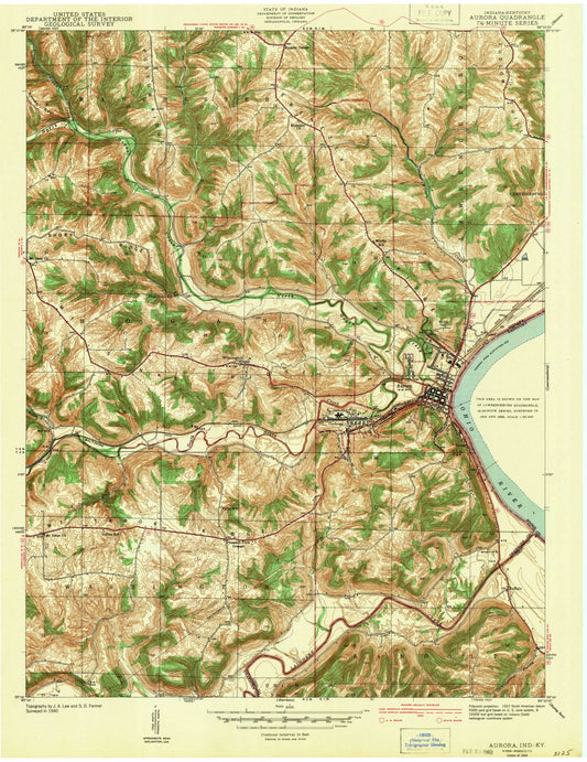 1943 Aurora, in - Indiana - USGS Topographic Map