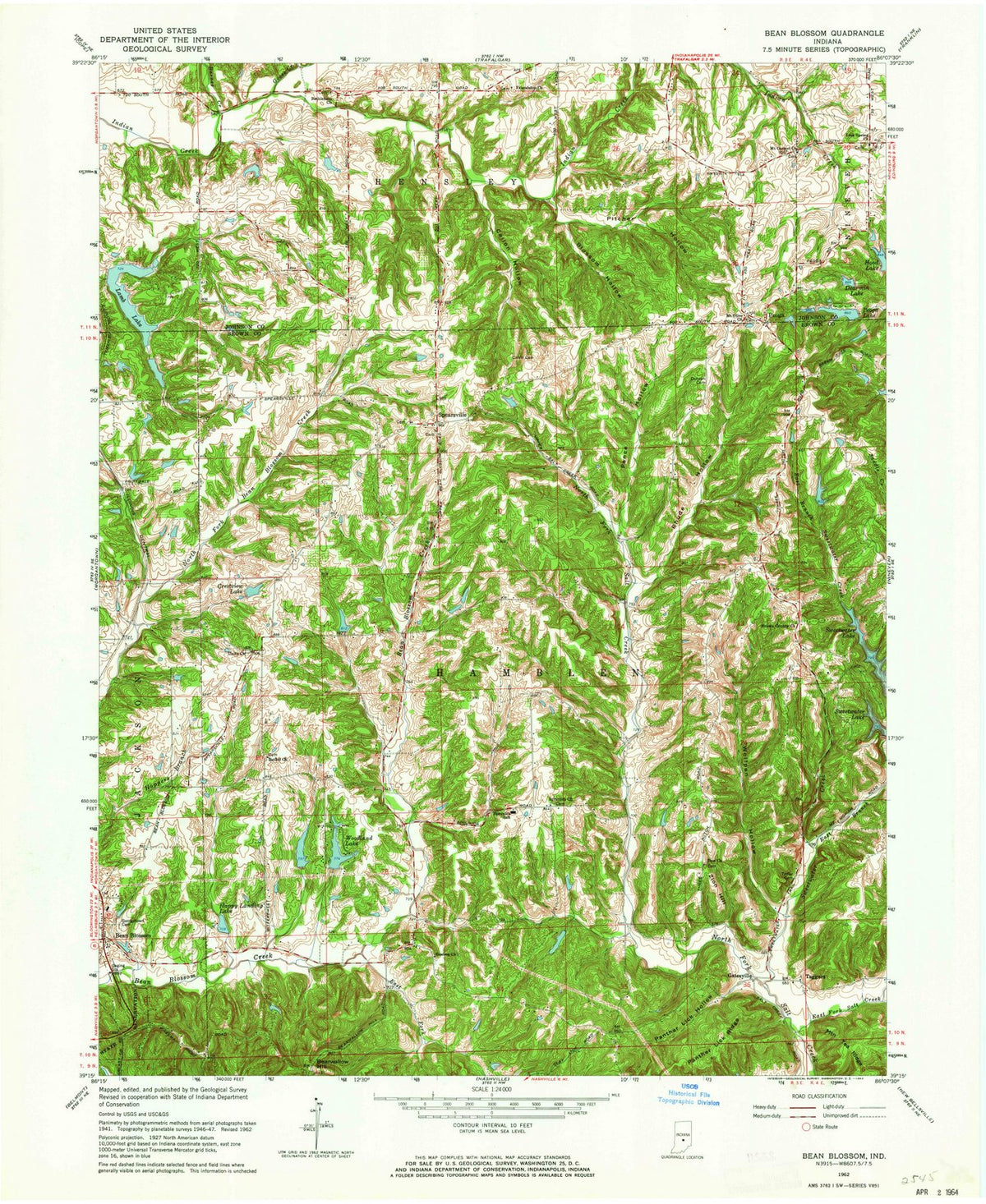 1962 Bean Blossom, in - Indiana - USGS Topographic Map