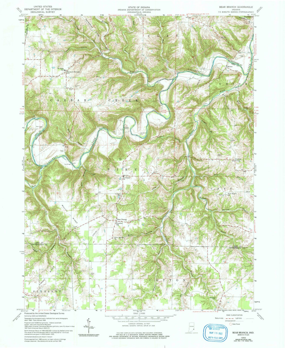 1959 Bear Branch, in - Indiana - USGS Topographic Map