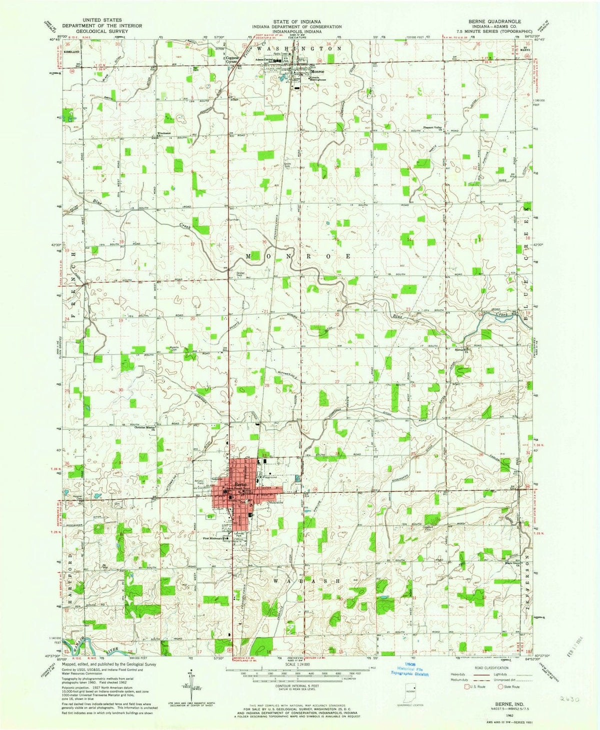 1962 Berne, in - Indiana - USGS Topographic Map