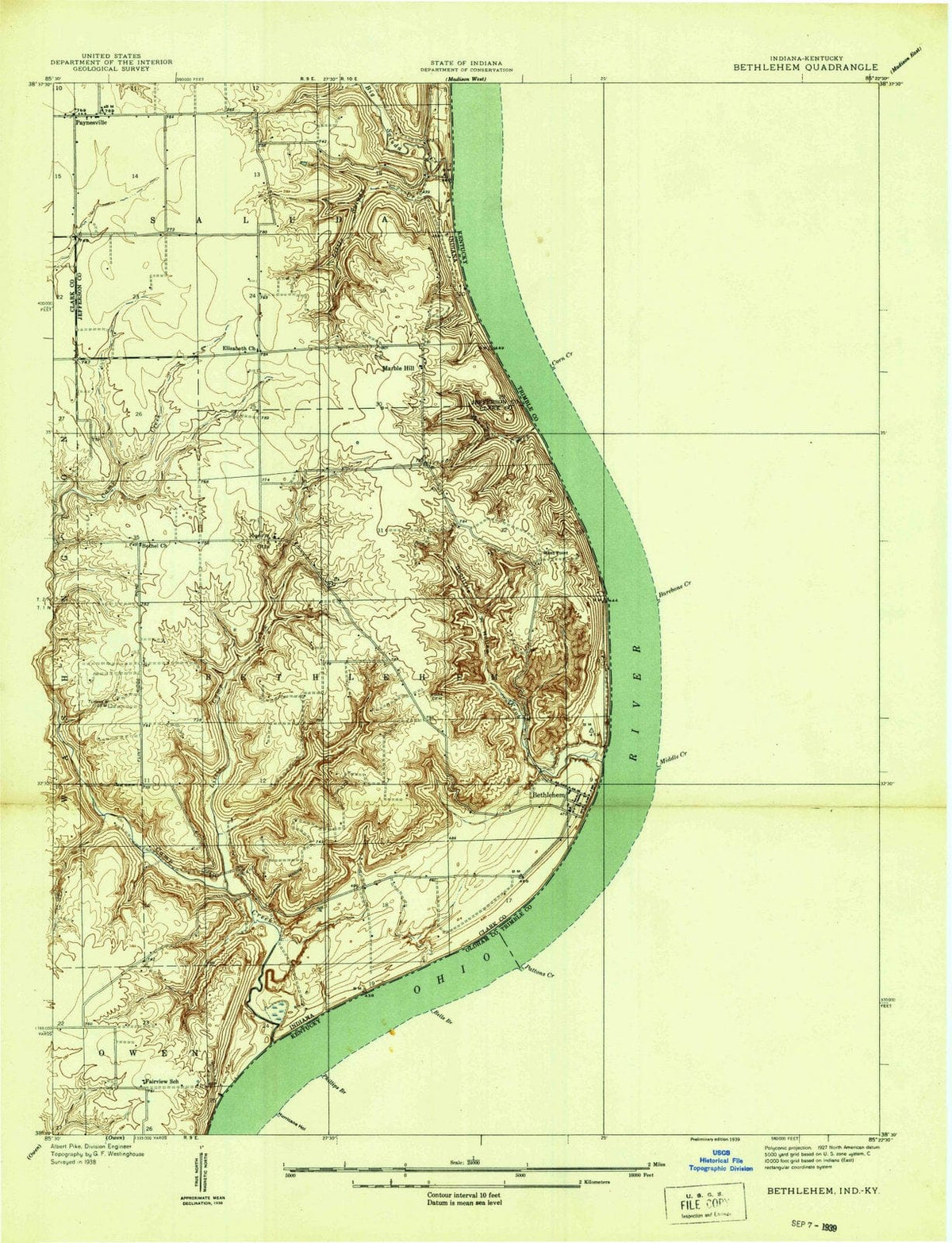 1939 Bethlehem, in - Indiana - USGS Topographic Map