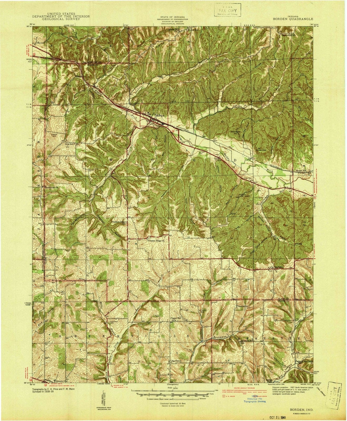 1941 Borden, in - Indiana - USGS Topographic Map