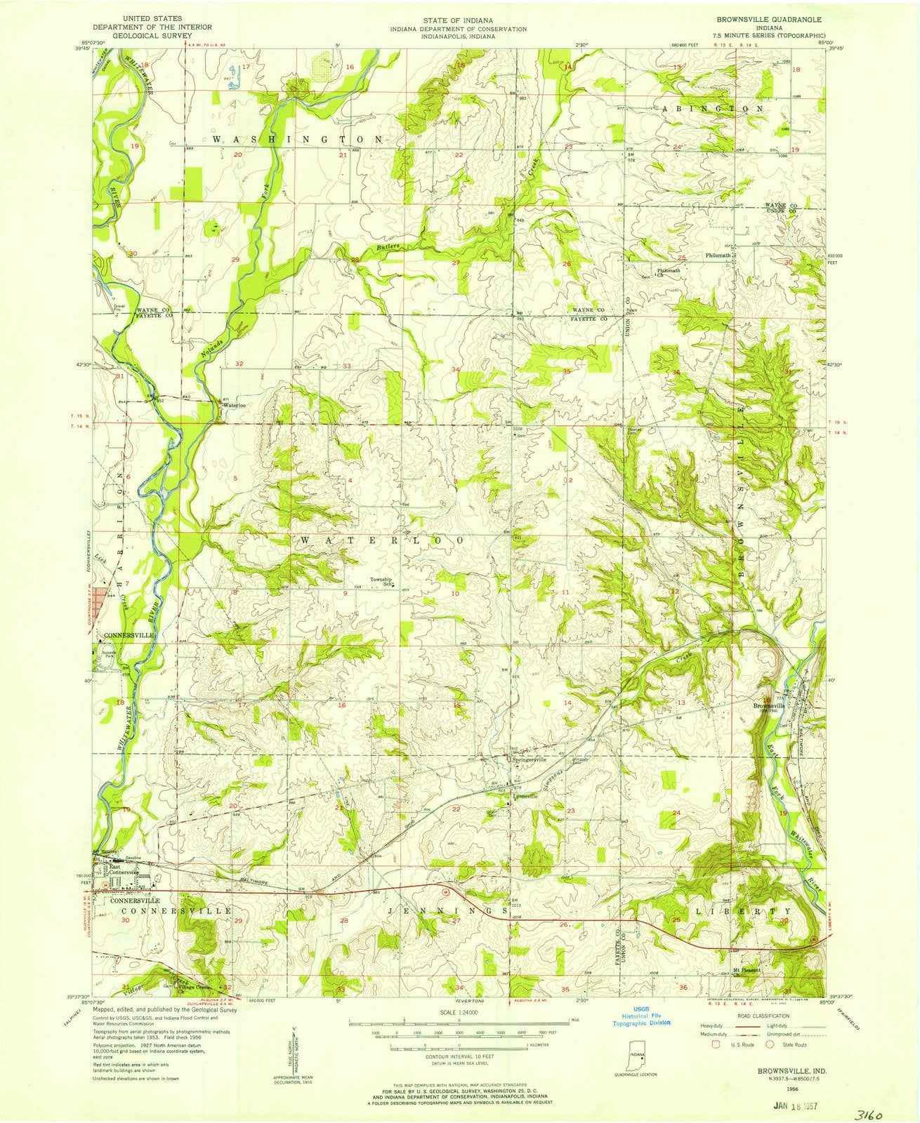 1956 Brownsville, in - Indiana - USGS Topographic Map