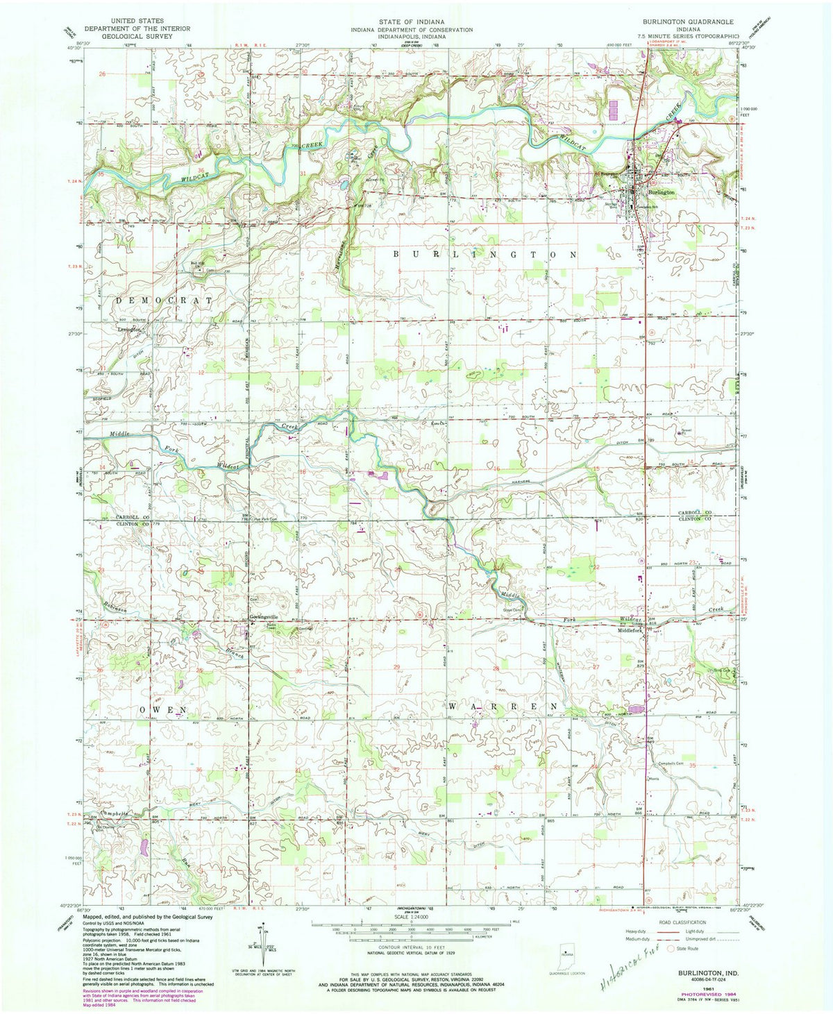 1961 Burlington, in - Indiana - USGS Topographic Map