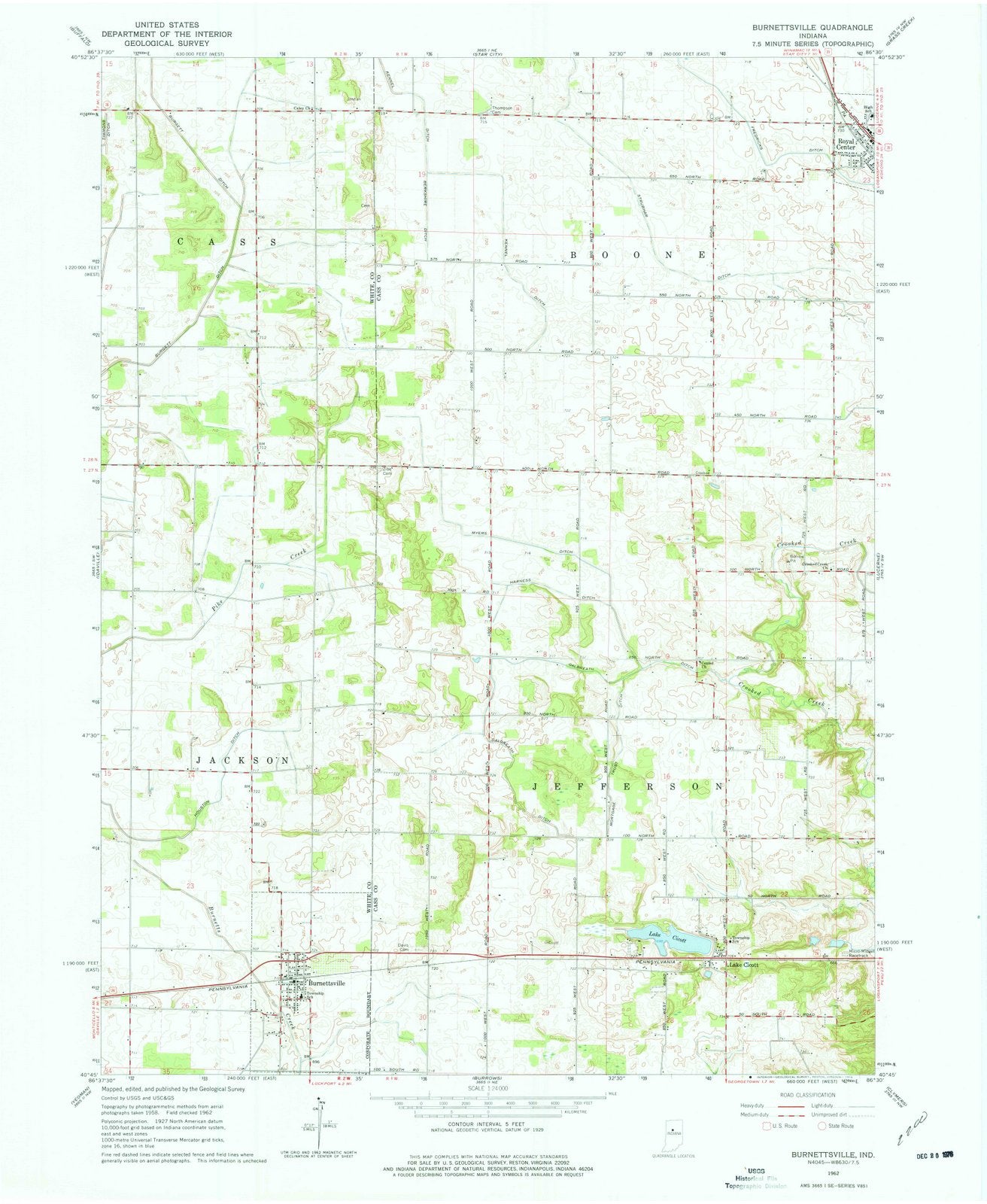 1962 Burnettsville, in - Indiana - USGS Topographic Map