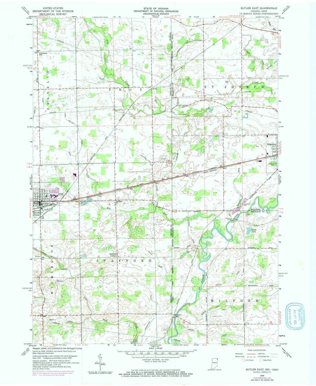1958 Butler East, in - Indiana - USGS Topographic Map