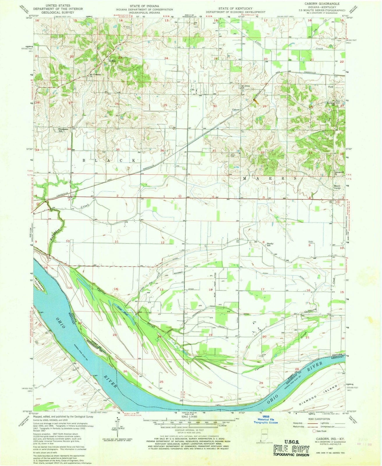 1957 Caborn, in - Indiana - USGS Topographic Map