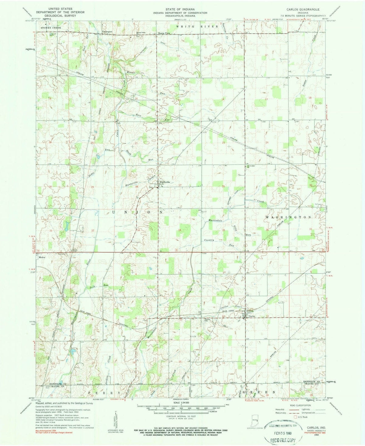 1960 Carlos, in - Indiana - USGS Topographic Map