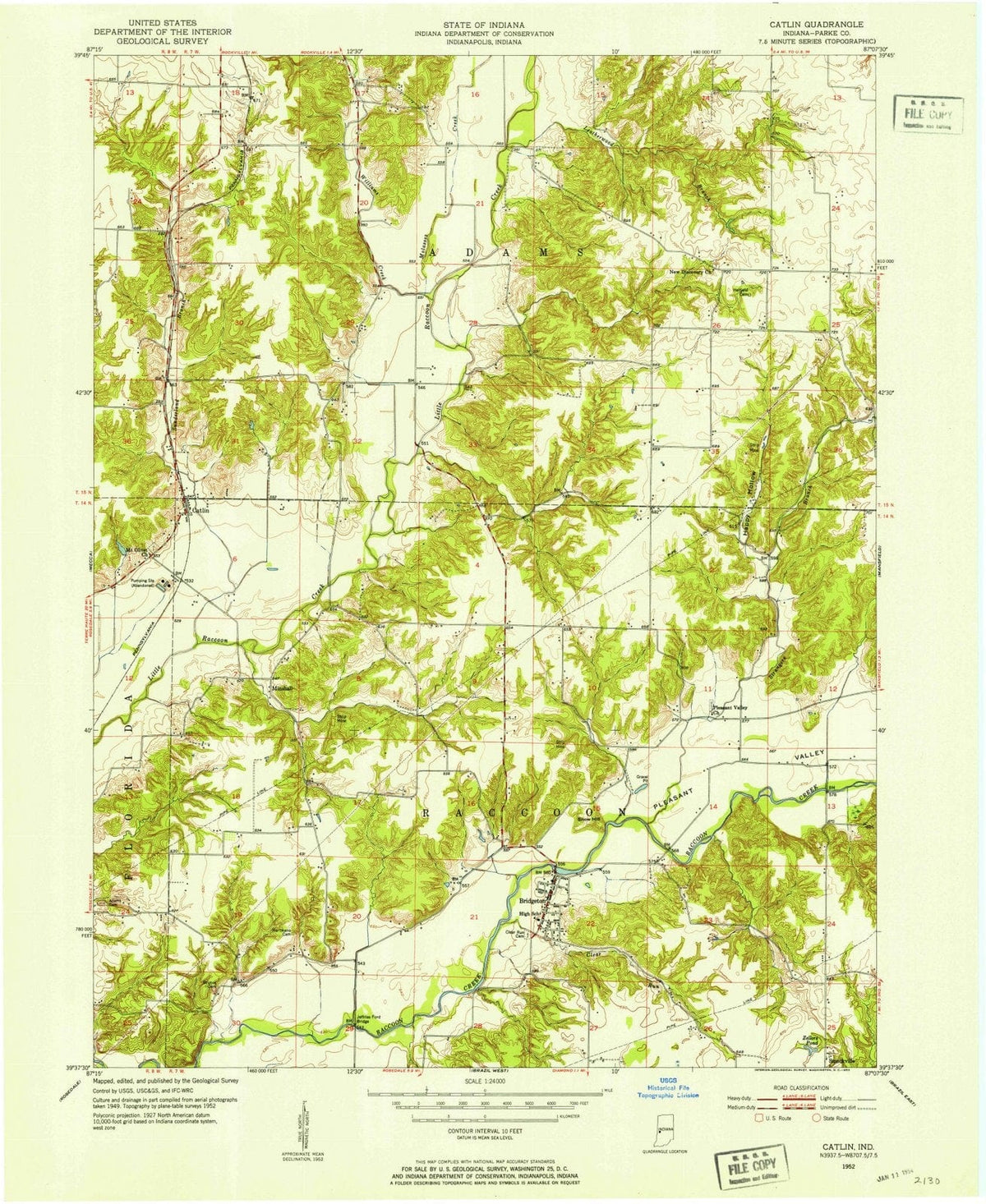 1952 CATLIN, in - Indiana - USGS Topographic Map