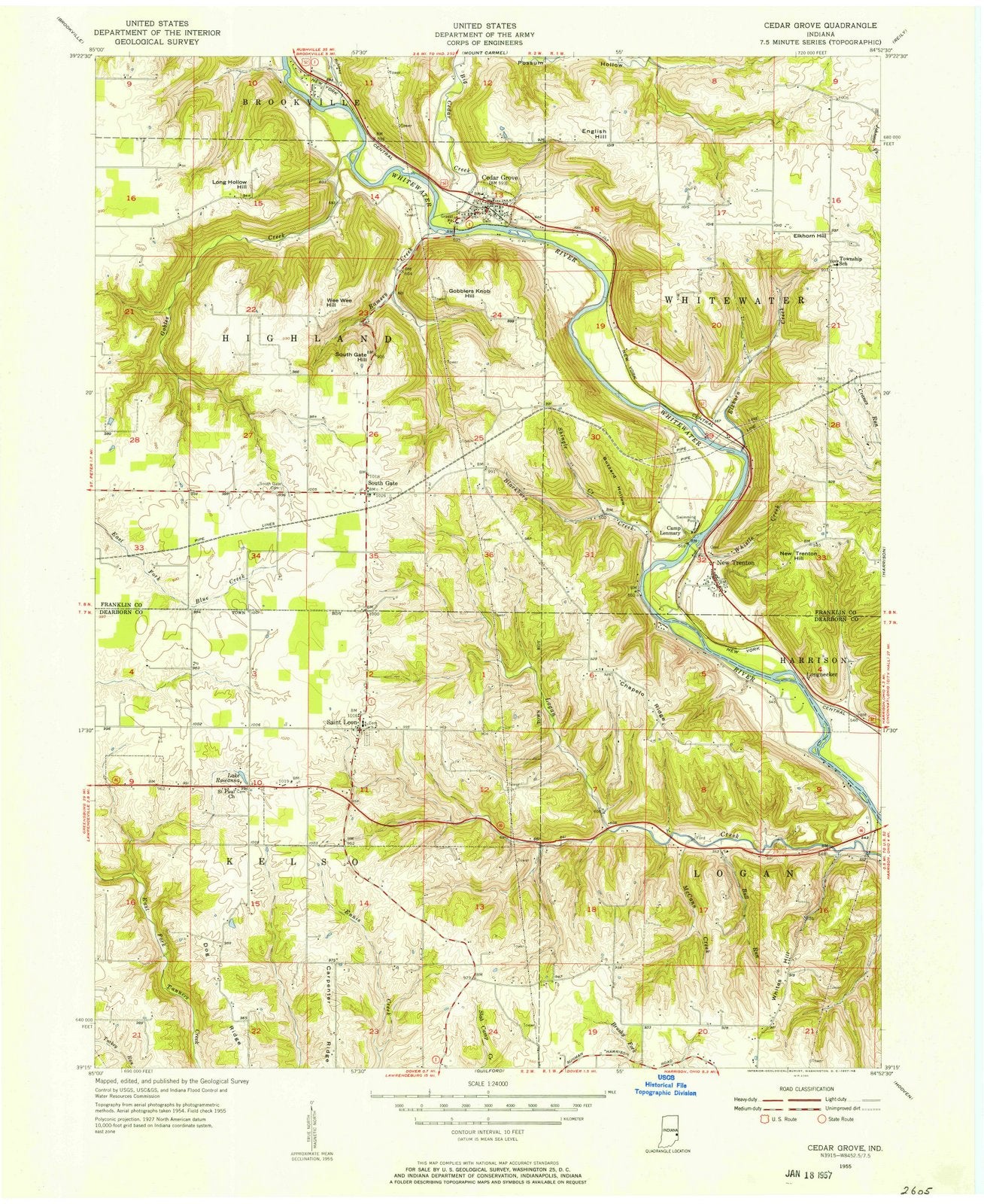 1955 Cedar Grove, in - Indiana - USGS Topographic Map