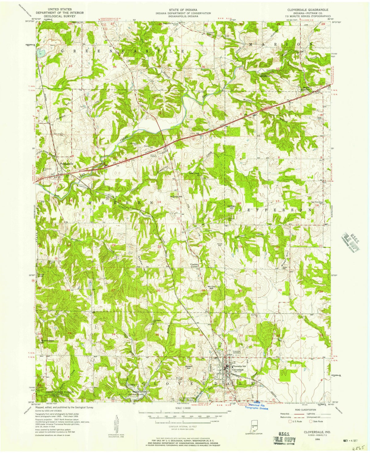 1956 Cloverdale, in - Indiana - USGS Topographic Map