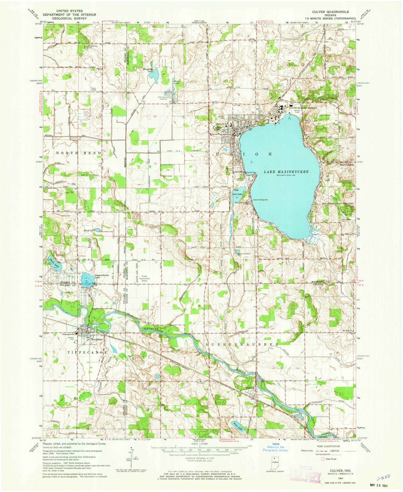 1962 Culver, in - Indiana - USGS Topographic Map