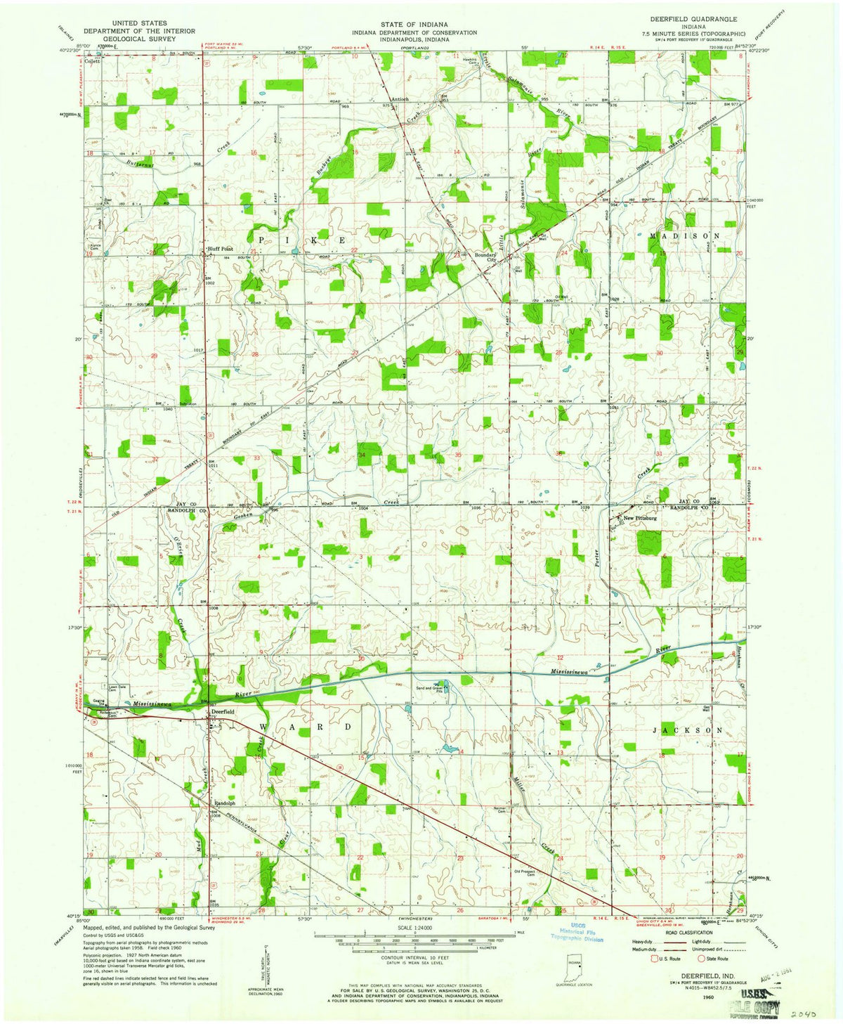 1960 Deerfield, in - Indiana - USGS Topographic Map