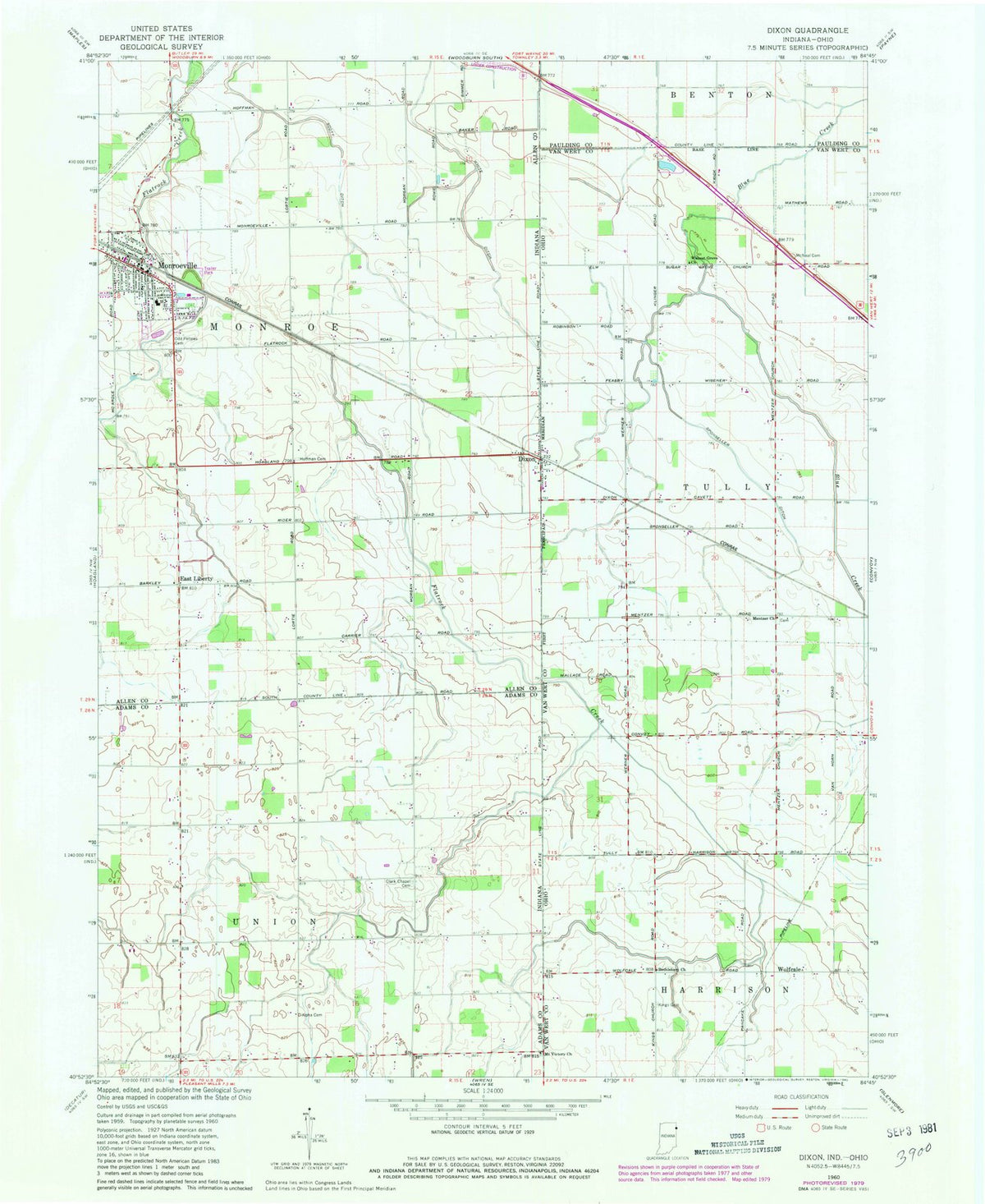 1960 Dixon, in - Indiana - USGS Topographic Map