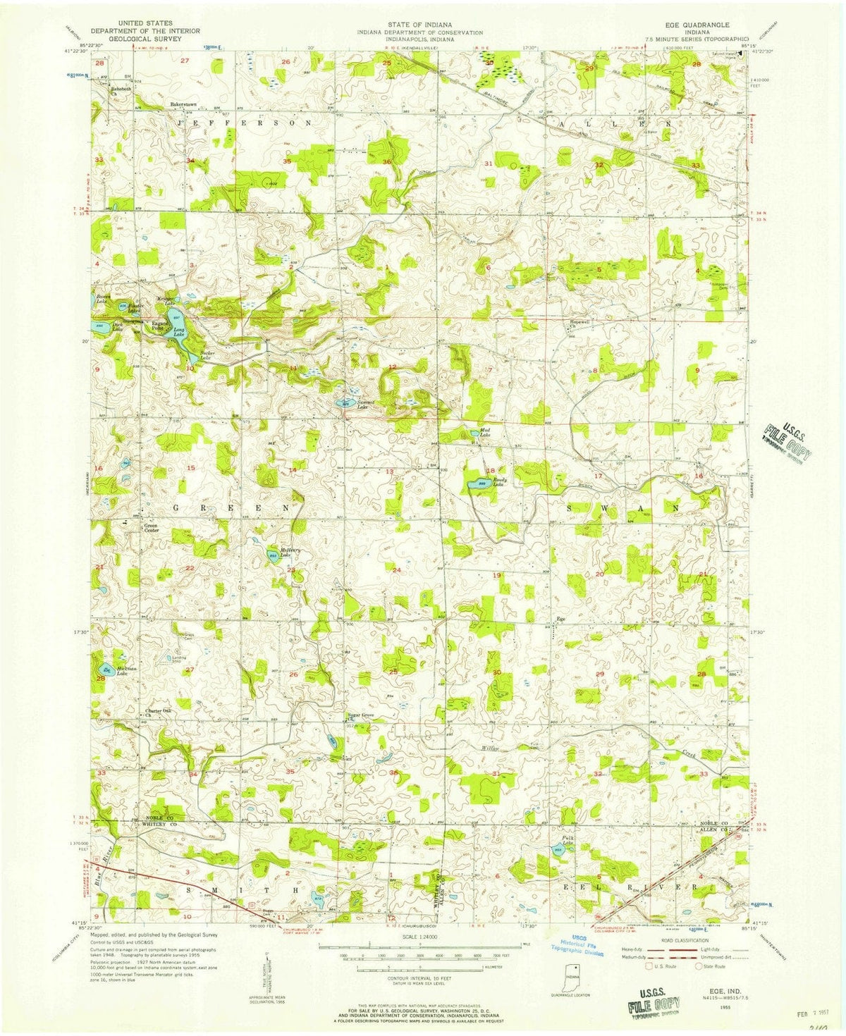 1955 Ege, in - Indiana - USGS Topographic Map