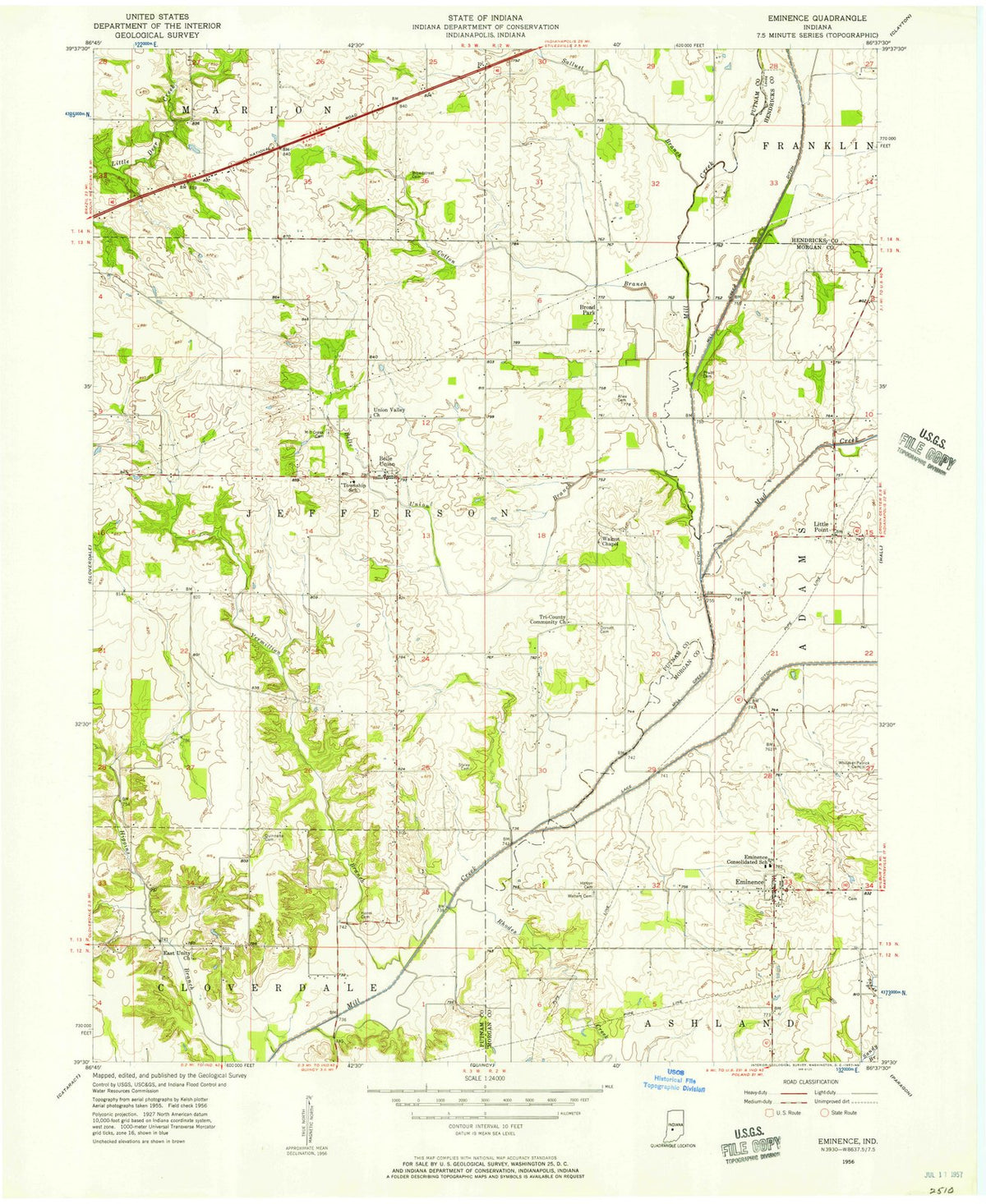 1956 Eminence, in - Indiana - USGS Topographic Map